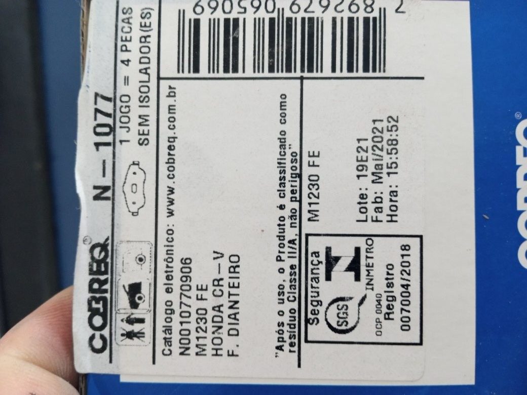 Pastilhas de Freio Dianteiro Cobreq N-1077 Honda CRV - Imagem 4